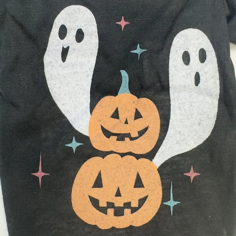 Halloween Novelty Pet Tee Small Ghost and Pumpkin Design Black Dog Costume NEW